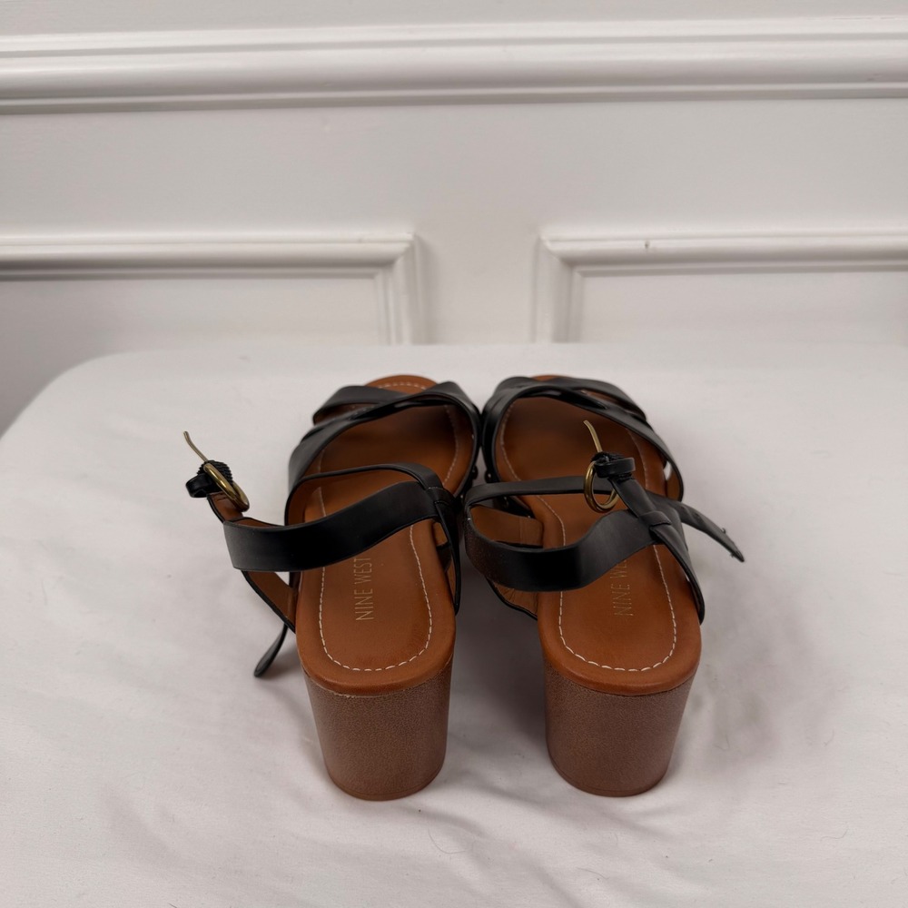 Nine West Hannah Black Platform Wedge Sandals Strappy Studded Womens 7.5M - Picture 3 of 7